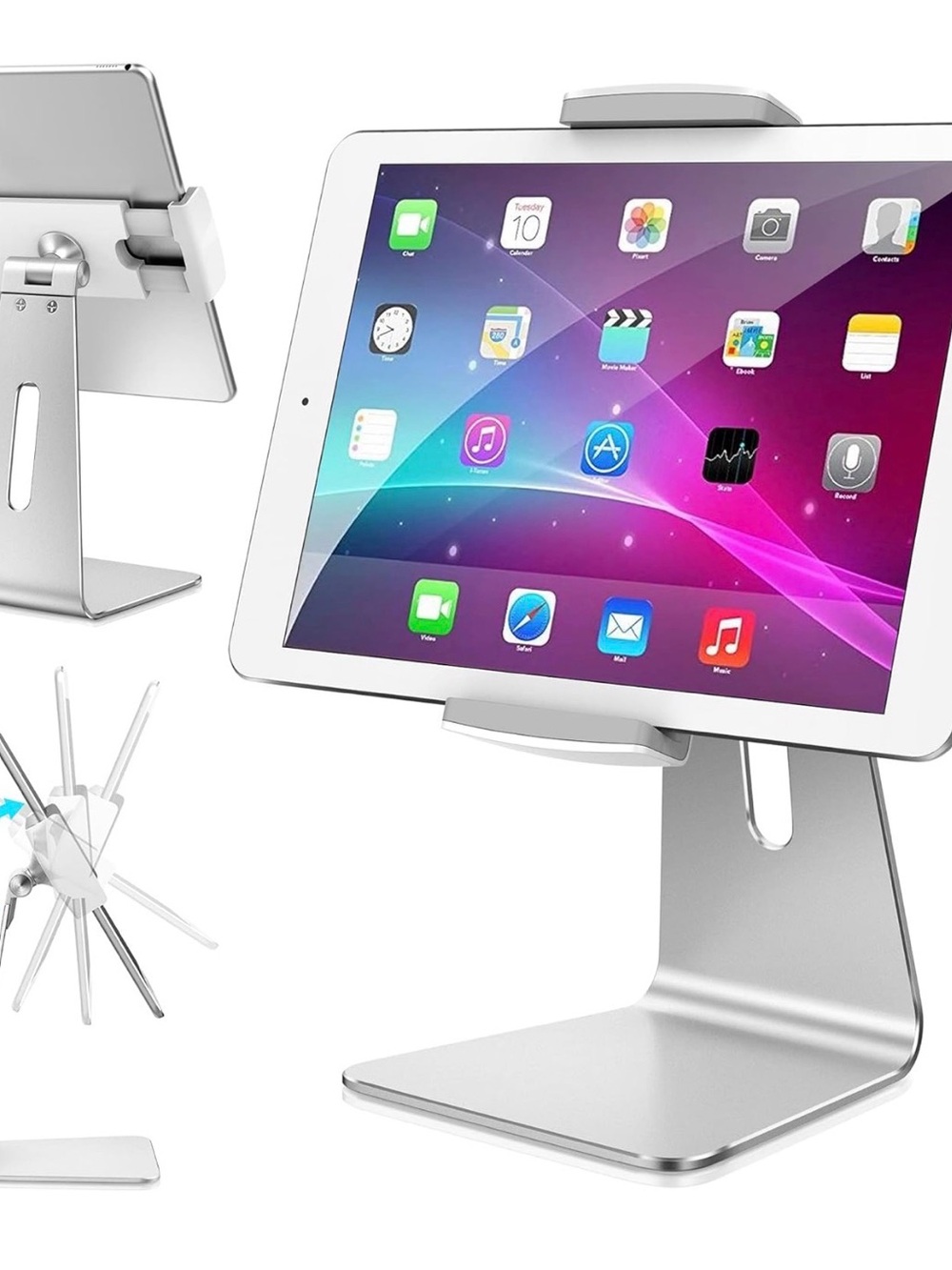 Universal Silver Tablet Stand Holder for 7–13" Devices